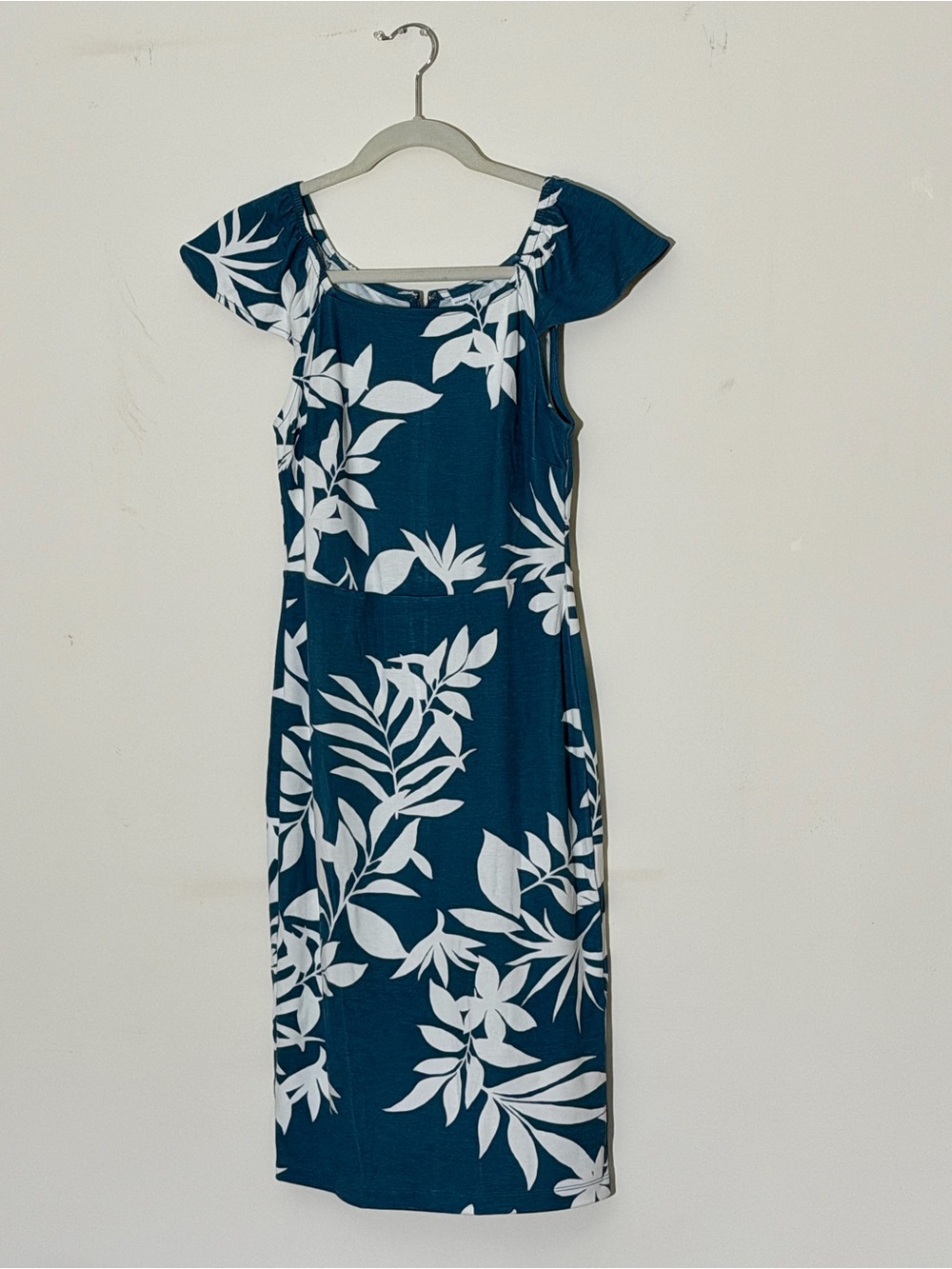 Old Navy Teal White Tropical Leaf Sheath Dress XS